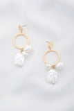 Tripe Pearl Bead Round Metal Dangle Earring