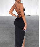 Studded Bandage Backless Slit Dress