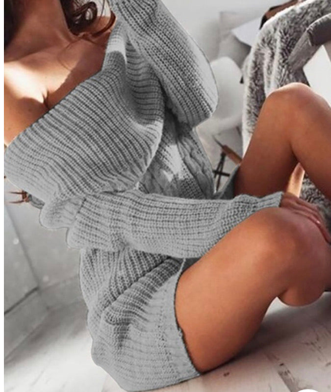 Off Shoulder Knit Long Sleeve Sweater Dress